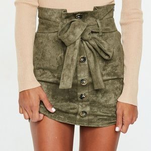 Khaki Faux Suede Paperbag Waist Mini Skirt